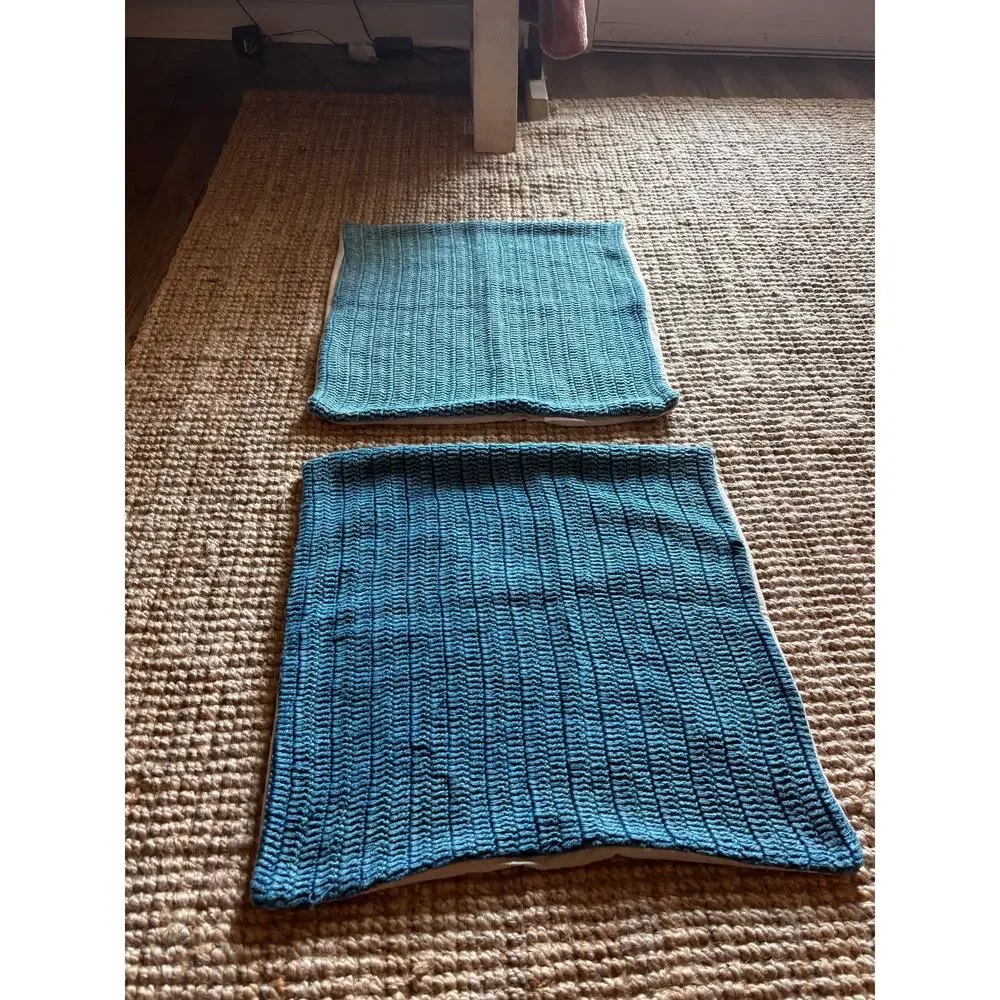 Villa Classic Home Set of 2 Blue Linen Pillow Covers Square Teal Textured Zip